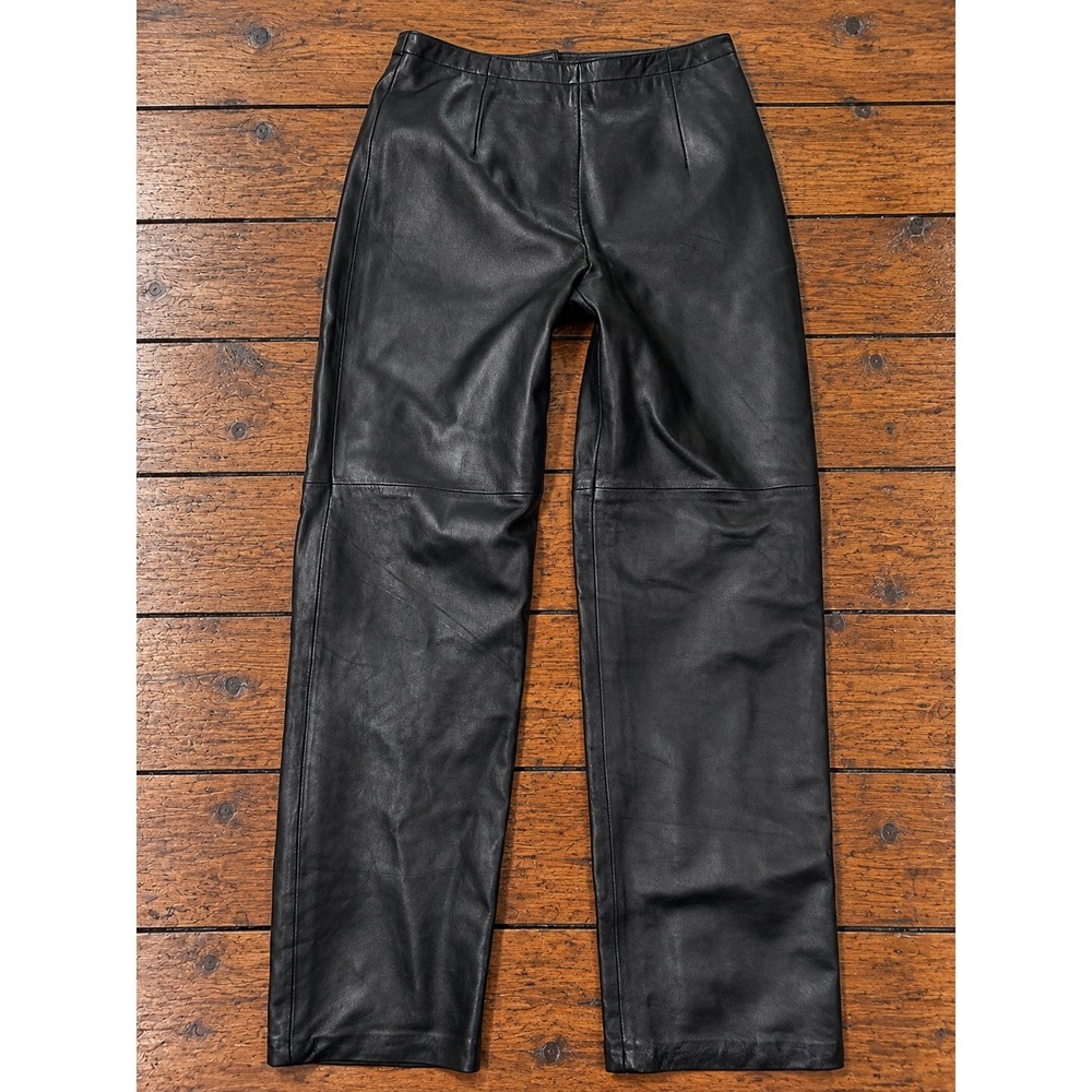 Vintage Gianni Black Genuine Leather High Waisted Straight Leg Pant 6 Grunge 90s